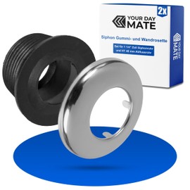 Siphon Rubber and Wall Rosette Set, NW 30/40, Rubber Sleeve for DN40 Drain Pipe Inner Diameter 40 mm, 1 ¼ Inch Siphon Tube Outer Diameter 32 mm, Push Rosette with Diameter 60 mm Outer, Diameter 32 mm