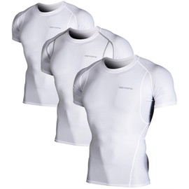 DEVOPS 3 Pack Men's Athletic Short Sleeve Compression Shirts (Small, White/White/White)