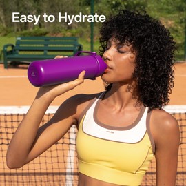 ENCOOL Insulated Water Bottle with Straw Stainless Steel Water Bottle, Leak-Proof, BPA-Free, Double Wall Vacuum Keeps Cold for 24 Hours for Sports, Travel, School (32 oz, Bright Magenta)