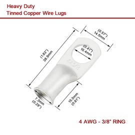 25pcs 4 AWG 3/8" Stud Tinned Copper Ring Terminals Battery Cable Ends Wire Lugs 4 Gauge Battery Cable Lugs Heavy Duty Cable Lugs Bare Copper Eyelets Tubular Ring Terminal Connectors