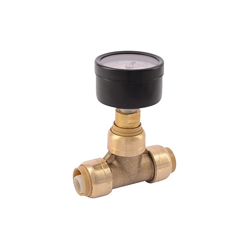 SharkBite 1/2 x 1/2 in Pressure Gauge Tee, Push-to-Connect Brass