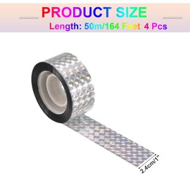 MECCANIXITY Bird Scare Tape,164 ft x 1 in PET Reflective Tape Ribbon Tape Laser Grid Double Sided Repelling Ribbon Keep Away Bird for Garden Farm Home,4 Roll
