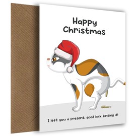 Present from the Cat Christmas Card for Her Him - Christmas Card from Cat to Dad Mum - Rude Adult Humour for a Cat Owner - Humorous Xmas Cards
