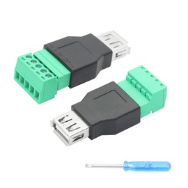 Riertostng USB 2.0 A Female to 5 Pin Screw Terminal Adapter, USB A Quick Connector Solderless Male Converter, for USB Device Charging and Data Transfer, Pack of 2