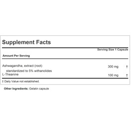 ANDREW LESSMAN Ashwagandha + Theanine 30 Capsules - Standardized Extract. Promotes Relaxation, Focus and Balanced Mood. Small Easy to Swallow Capsules