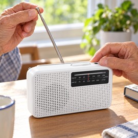Portable AM/FM Emergency Radio – Battery-Powered Compact Radio with Telescopic Antenna and Headphone Jack for Camping, Travel and Home