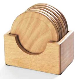 Wooden Coasters Stylish Wooden Round Tea Cup Wooden Waterproof Anti-Slip Insulation Mat Set of 6 Cups + Storage Case for Tea Cafes and Guests (Natural Wooden Zelkova Coasters)