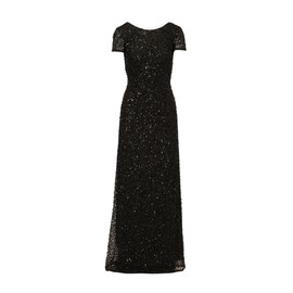 Adrianna Papell Women's Short-Sleeve All Over Sequin Gown, Black, 14