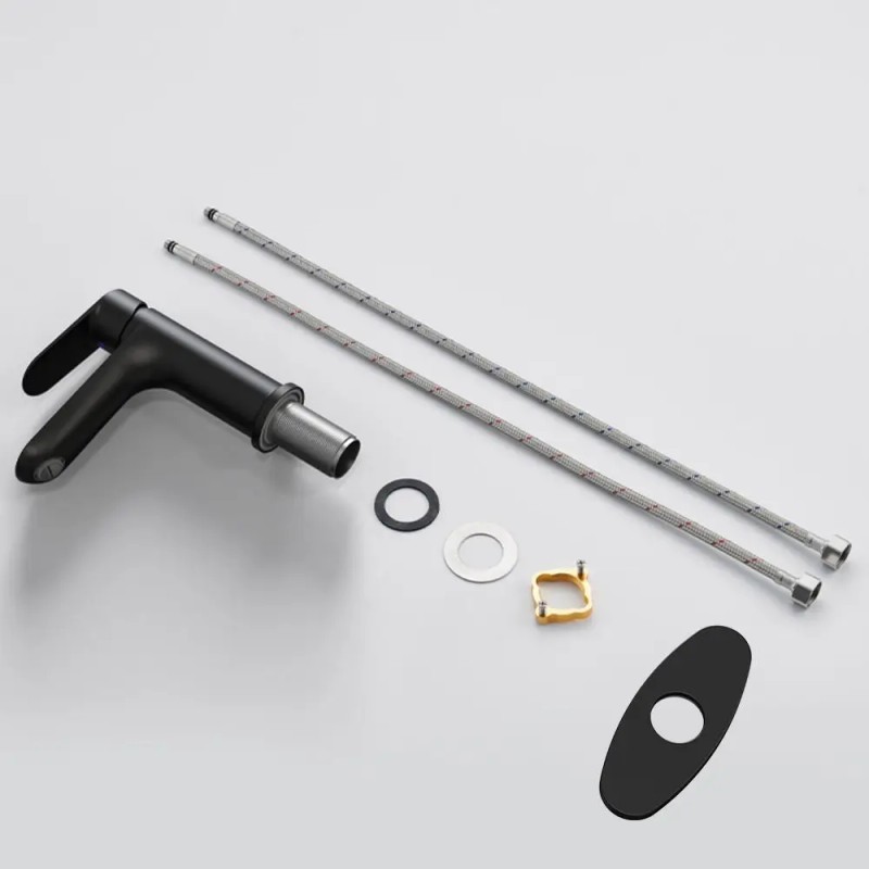 Matte Black Single Handle Bathroom Faucet 9/16\" Hoses Deck Mounted