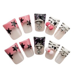 10PCS Duck Nails Handmade Press on Nails Black and White Cat Pattern Design French False Nails for Women and Girls,False Nail Kit,Reusable Stick On Nails