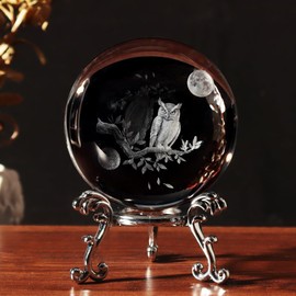3D Owl Crystal Ball with Stand Paperweights Healing Ball, Owl Gifts for Men Women Family, Owls Decor for Room Office, Paperweight Art Glass Decorative, for Christmas Birthday (60mm)