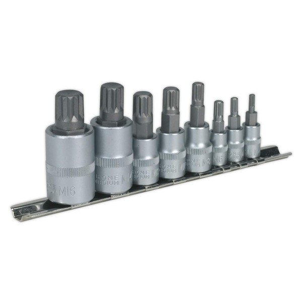 Sealey AK6214 Spline Socket Bit Set 8pc 1/4 "3/8" &