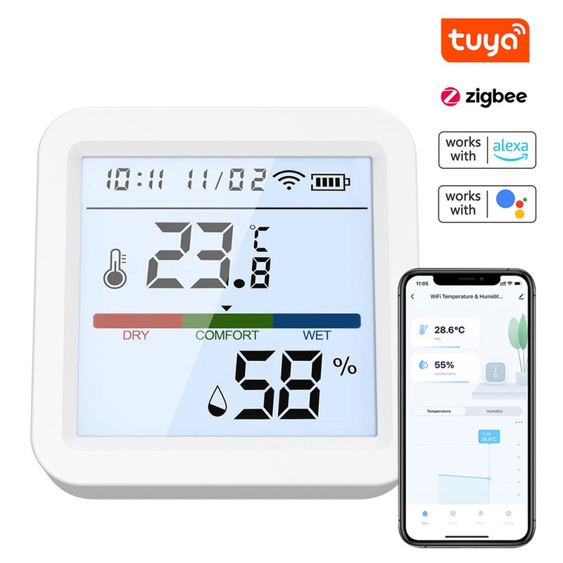 Tuya ZigBee Temperature Humidity Tester LCD Backlight Display Mobilephone APP