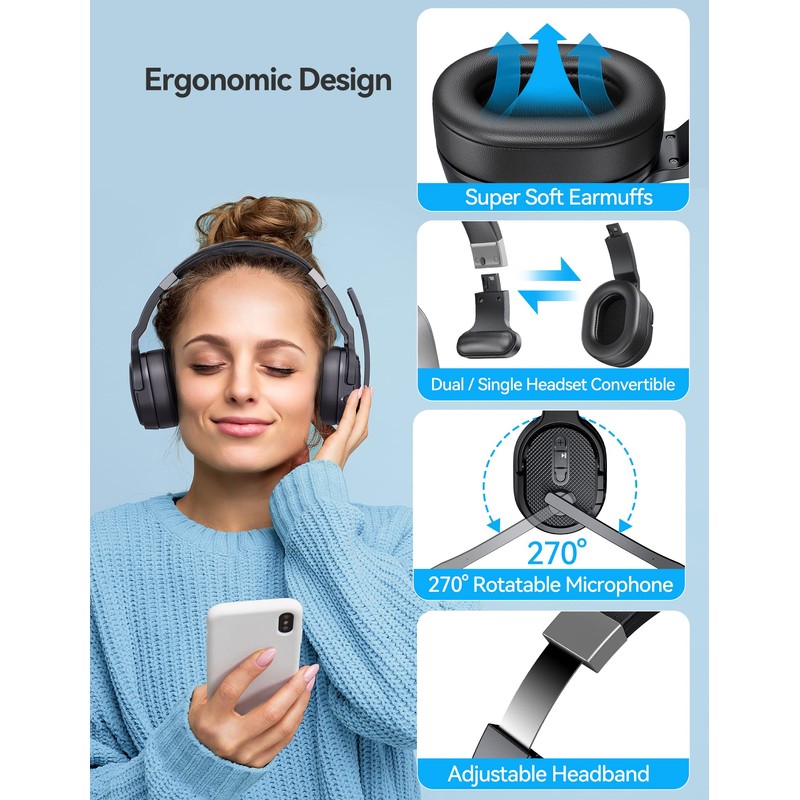 TECKNET Bluetooth Trucker Headset, Single and Dual Ear Wireless Headset
