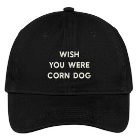 Trendy Apparel Shop Wish You were Corn Dogs Embroidered Cap Premium Cotton Dad Hat - Black