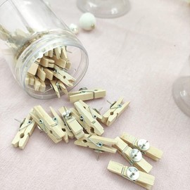 100Pcs Push Pins with Wooden Clips, Wooden Push Pins Clips, Cork Board Pins with Clips for Cork Board Bulletin Board Map Wall Hanging Pictures Office