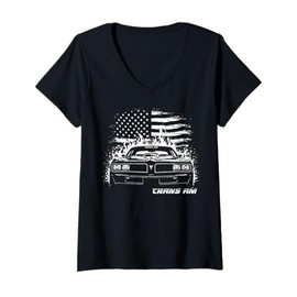 Womens Trans Am Muscle Car Patriotic American Flag USA Classic Car V-Neck T-Shirt