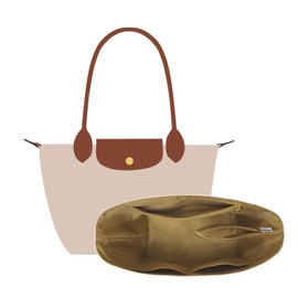 Purse Organizer Insert for Longchamp Bag and More, Ultra-light Women Tote Bag Organizer Insert with Soft Inner and Bottle Holder, Keep Your Handbag Tote Neat(White-NO compartment, M)