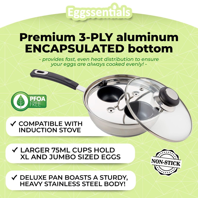 Eggssentials Egg Poacher Pan Nonstick Coating - Poached Egg Cooker,