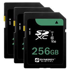 Synergy Digital 256GB Secure Digital SDXC UHS-I Memory Cards, Compatible with Panasonic HC-X2000 UHD 4K Camcorder - Class 10, U3, 100MB/s, 300 Series - Pack of 3