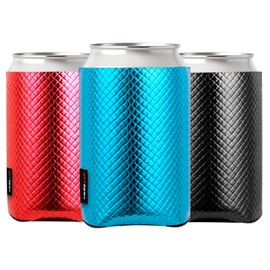 HEYSKAY 12oz Standard Can Beer Sleeve Neoprene Can Sleeves Insulator PU Leather Coolers for Soda,Beer,Sparking Water,Can Cozy Sleeve (Black/Red/Blue)