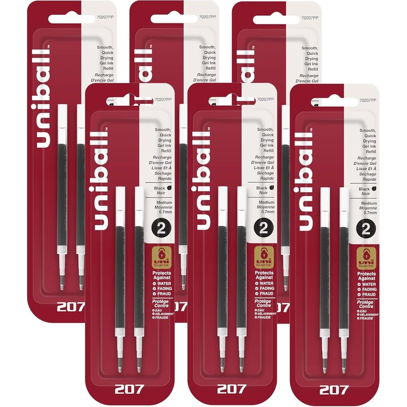 Uni-Ball Signo 207 Gel Pen Refills, 0.7mm, Medium Point, Black