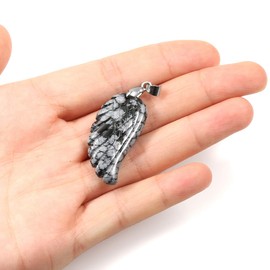 JSDDE Gemstone Charm Pendant, Reiki Healing Stone, Carved Wings, Angel Wings Pendant Necklace, Lucky Charm Pendant, Stainless Steel