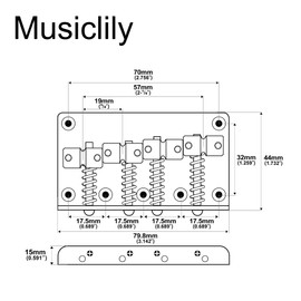 Musiclily 57mm 4-Saiter Fester Hardtail Bass Steg Bridge für Jazz Bass/Precision Bass E-Bass,Chrom