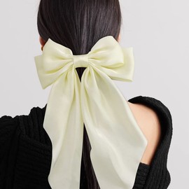 Satin Hair Bow - Large Bow Claw Clips - Silky Satin Hair Barrettes - Ideal for Everyday Use - Long-Tailed, Stylish Design - Adds a Touch of Elegance - Beige Hair Bows - Perfect for Women and Girls