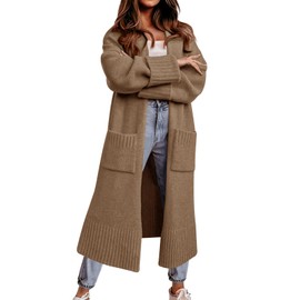 Imily Bela Women's Cardigan with Hood Long Sleeve Chunky Knit Cardigan Open Front Sweater Autumn Winter Casual Knitted Cardigan Pullover, brown