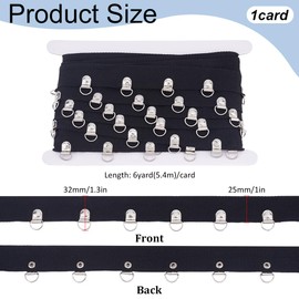 MAYJOYDIY 5.4m Black Grommet Trim with D Rings 32mm Eyelet Grommet Tape Eyelet Trimming Ribbon Strip Twill Tape for Sewing Garment Corset Shirt Dress Skirt Decoration