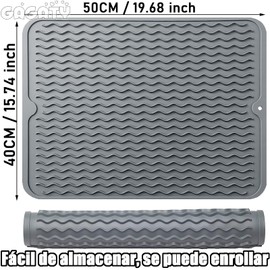 Tapete de Silicona para Secar Platos, Tapete de Secado para Encimera de Cocina, 40CM x 50CM Antideslizante Estera de Secado, Alfombrilla Escurreplatos para Cocina, Encimera, Fregadero (Gris)