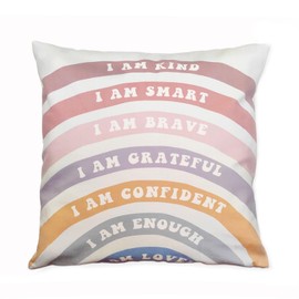 Rainbow Affirmation Throw Pillow Cover Inspirational Quote I Am Kind Smart Loved Pillow Case Classroom Decor Kids Bedroom Gift Playroom Pillowcase Christmas Gifts Nursery Decor