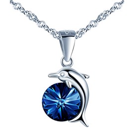 Yumilok Women's 925 Sterling Silver Dolphin Pendant Necklace Blue Crystal Chains for Women Girls Dolphin Necklace, Silver Crystal, Crystal