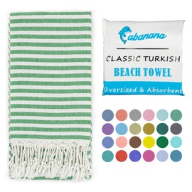 cabanana Turkish Beach Towel Oversized - 39"x71" Quick Dry Sand Free Thin Beach Towels for Adults,Extra Large Cotton Lightweigh Travel Towel for Beach Accessories (Green)