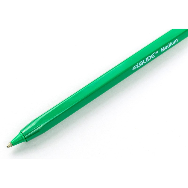 Eziglide Ballpoint Green Pen, Pack of 10 Ballpoint Pens, Smooth