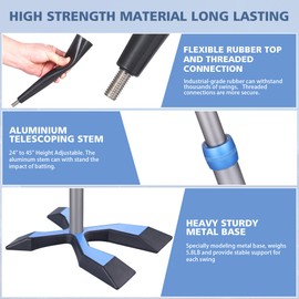 XTJHP Baseball Tee for Hitting, Batting Tee with 5.8 LB Base, Softball Tee Height Adjustment, Hitting Tee for Baseball Training Accessories (Blue, 24" - 45")