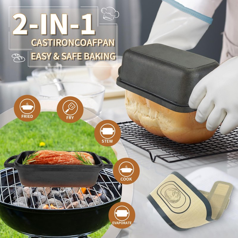 Fortune teller Cast Iron Bread Pan with Lid 9"X5", Bread