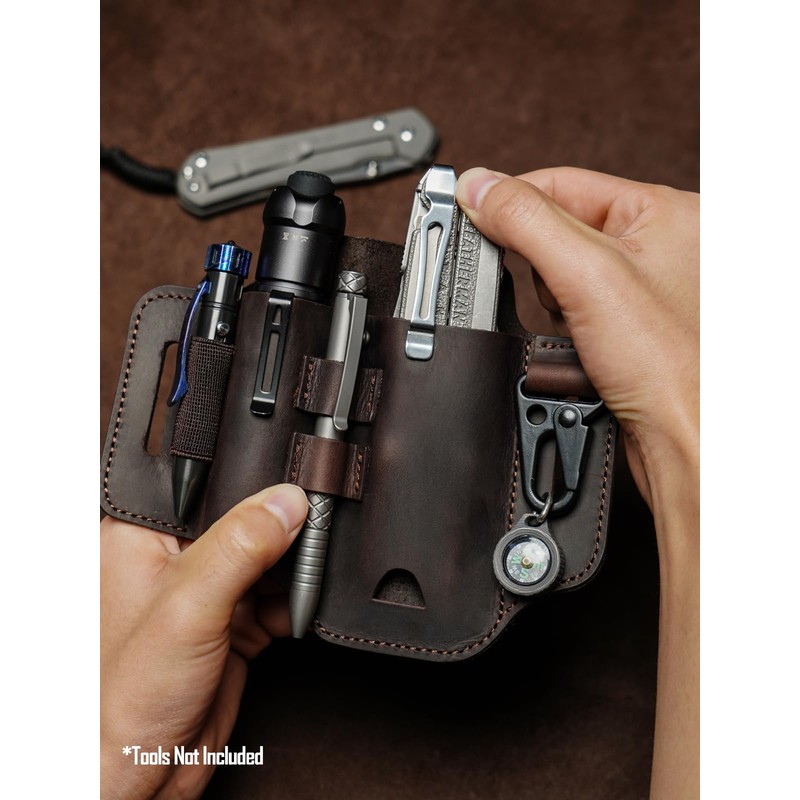 ST2 Leather Multitool Sheath, EDC Leather Belt Organizer, Belt EDC