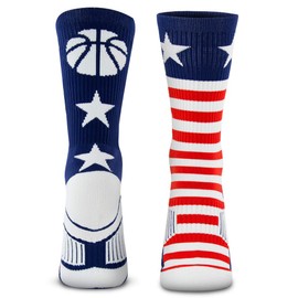 ChalkTalkSPORTS Basketball Performance Crew Socks - Patriotic Stars and Stripes - Basketball Mid-Calf Socks - Youth