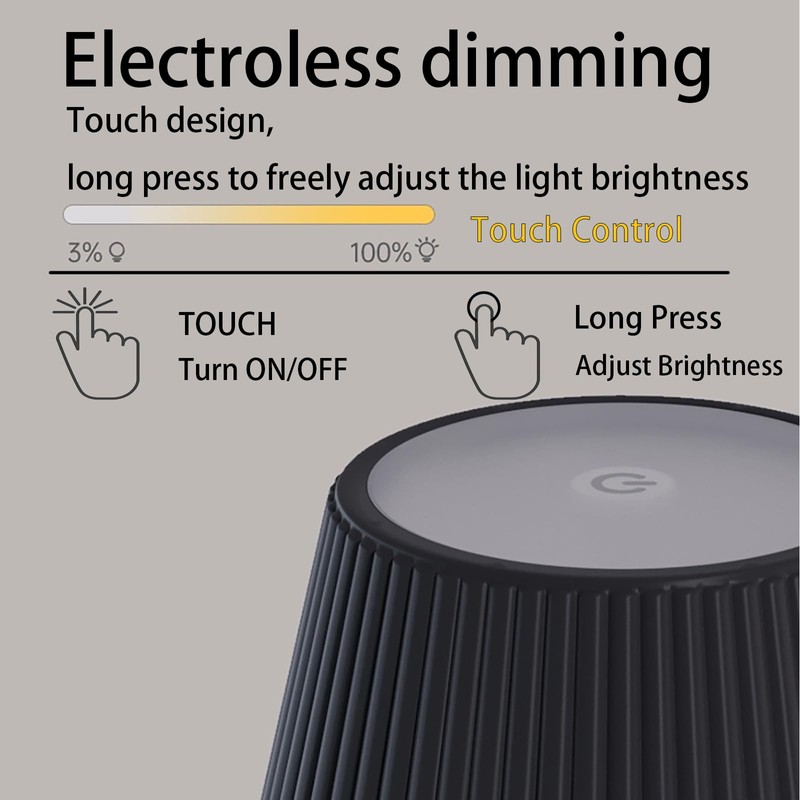 CNAHIWO Outdoor Battery Operated Table Lamp Waterproof, Touch Dimmable Desk