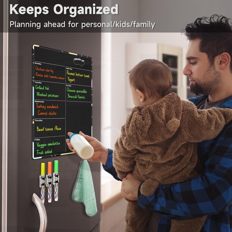 CUHIOY Weekly Meal Planner Blackboard for Fridge, 42x30 cm Magnetic