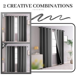 Yakamok Grey 100% Blackout Curtains for Bedroom，Ombre Room Darkening Curtains for Living Room Grommet Window Curtains 84 inches Long,Thermal Insulated Gradient Drapes,2 Panels,52x84 inch