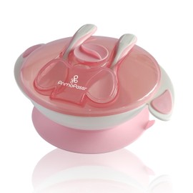 Primo Passi Baby Suction Bowl with Lid Snap-in Fork & Spoon - BPA Free First Stage Self Feeding Utensils (Light Pink)