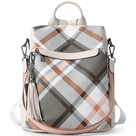 BROMEN Backpack Purse for Women Leather Anti-theft Travel Backpack Fashion Shoulder Bag Beige Plaid