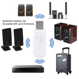 Mini USB Bluetooth Receiver Audio A2DP Music Adapter for Car AUX Mobile Phone Home Stereo System, Allows the Bluetooth Receiver to Pair with up to Six Devices
