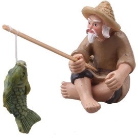 Dwuww Miniature Fisherman Figurines,Fishing Old Man Ornament Chinese Mudman Sitting Garden Statue Ornament Outdoor Statues Garden Sculptures and Statues