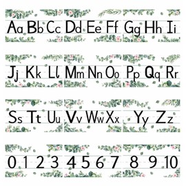 MUNILAIL 12 Pcs Alphabet Bulletin Board Strips Alphabet and Number Lines ABC Eucalyptus Themed Alphabet Poster for Preschool Kindergarten Bedroom Playroom Classroom Wall Decoration
