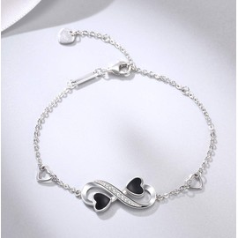 AMIGUO Women Infinity Love Heart Bracelet, 925 Sterling Silver Adjustable Charm Forever Bracelet For Women