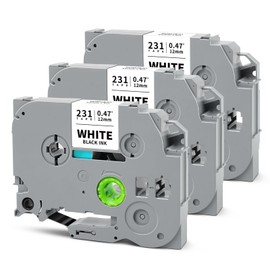 HUIMAZJIA 3-Pack Tze-231 12mm 0.47" White Label Maker Tape Compatible for Brother P Touch Label Tape Tze Tz 12mm 0.47" Laminated White Tze231 1/2" for PTouch PT-D220 PT-D210 PT-D200 PTD400 PT-D610BT